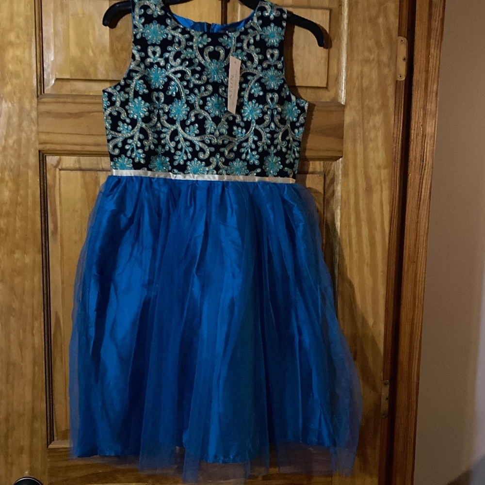 Elegant Blue Floral Kids Dress